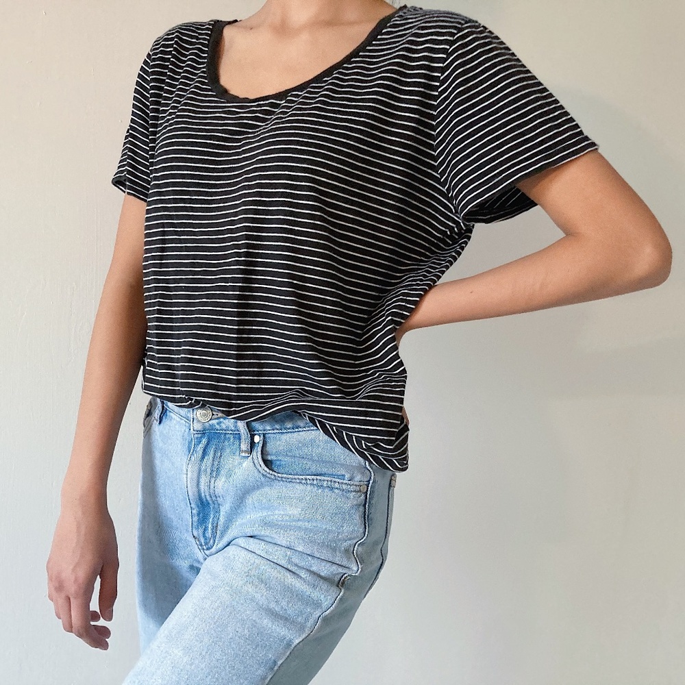 Faded Glory Black and White Striped Top